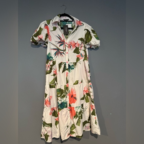 Elegant Floral High-Low Dress with Belt - Picture 3 of 8